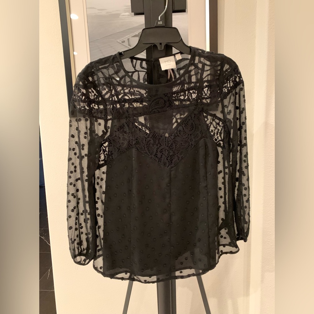 HD in Paris sheer black top with inner cami